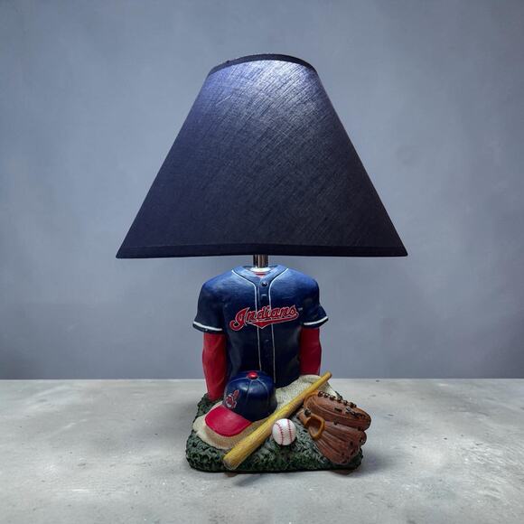 Unbranded Other - Vtg Cleveland Guardians Indians Baseball MLB Ceramic Table Lamp With Shade Works